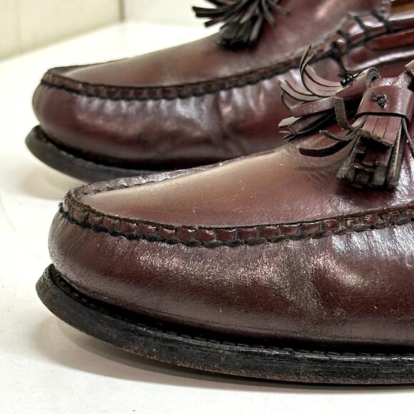 VERY GOOD Quoddy Tassel Loafer Burgundy Leather Vintage Made in USA Men\'s 9.5 main image 6